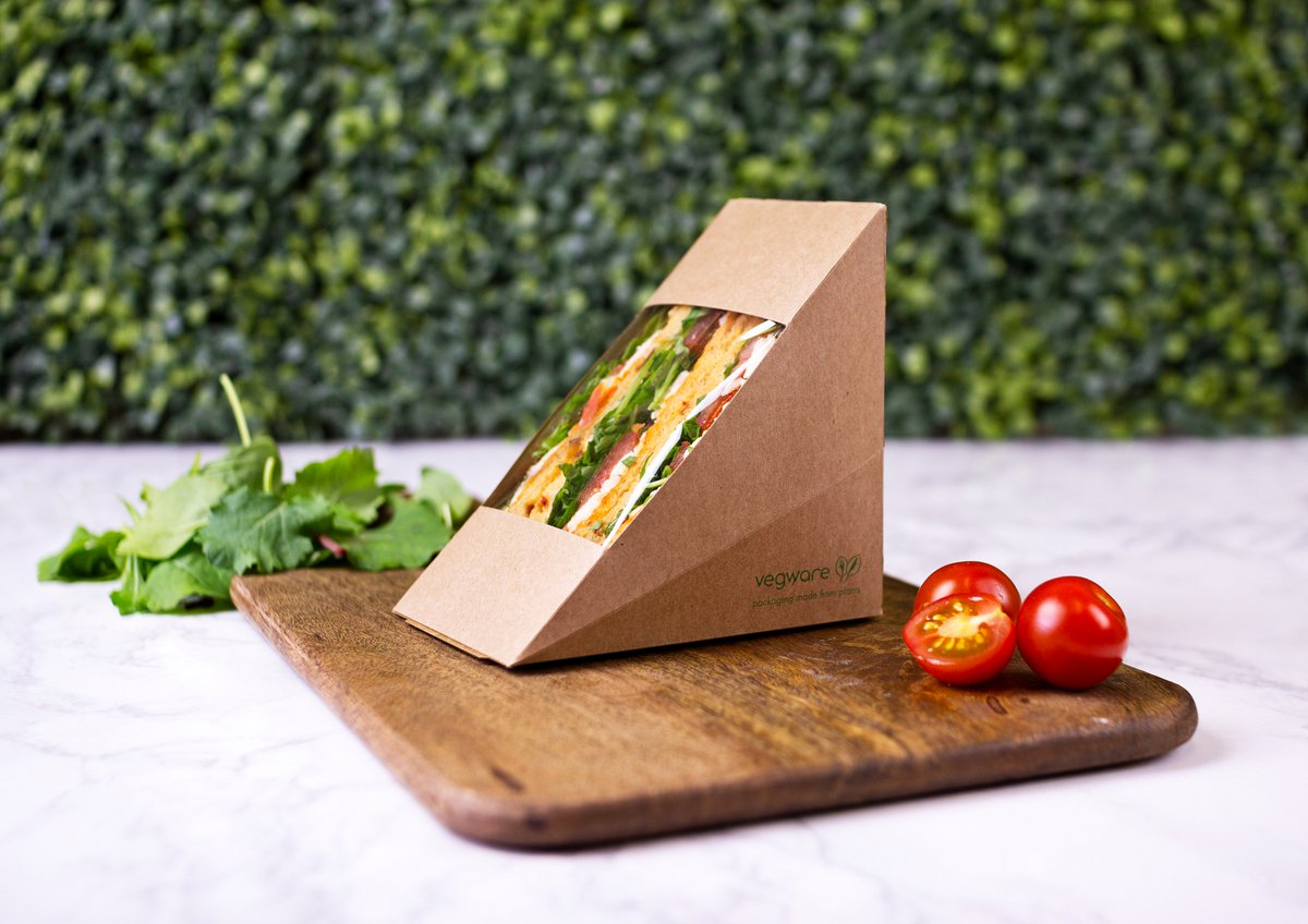 VWST75 Vegware™ Compostable 3-in Kraft Sandwich Wedge Boxes